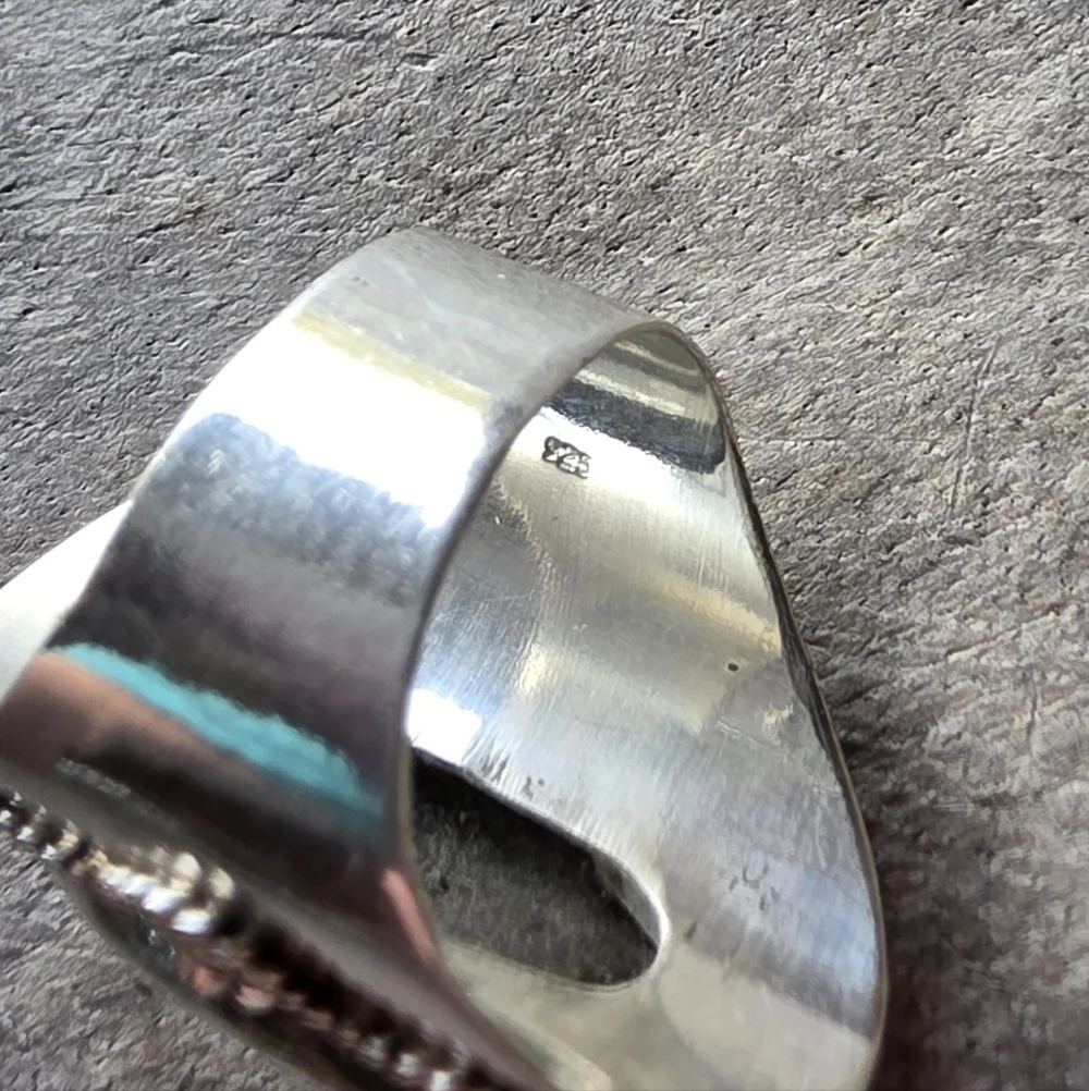 Long Black Onyx Boho Ring in 925 Sterling Silver (snug 9)